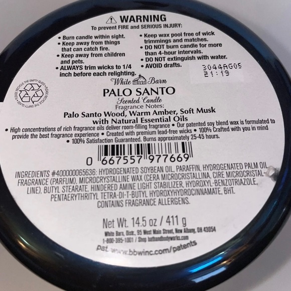 Bath & Body Works White Barn PALO SANTO 3 Wick Candle 14.5 oz - Picture 4 of 4